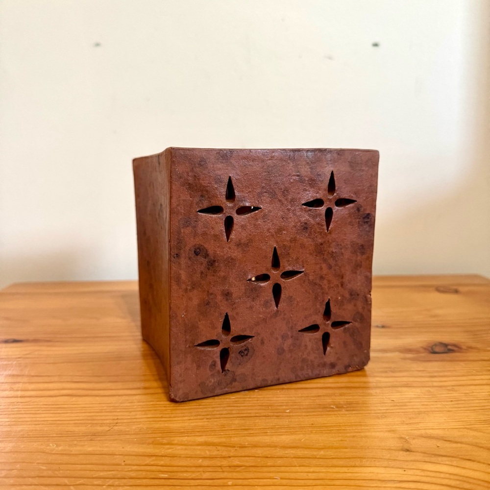 Pier 1 Candle Holder square cube glowing shadows casted on wall star